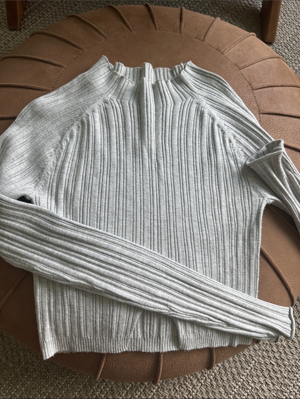 Ribbed Mock Neck Sweater - Light Gray